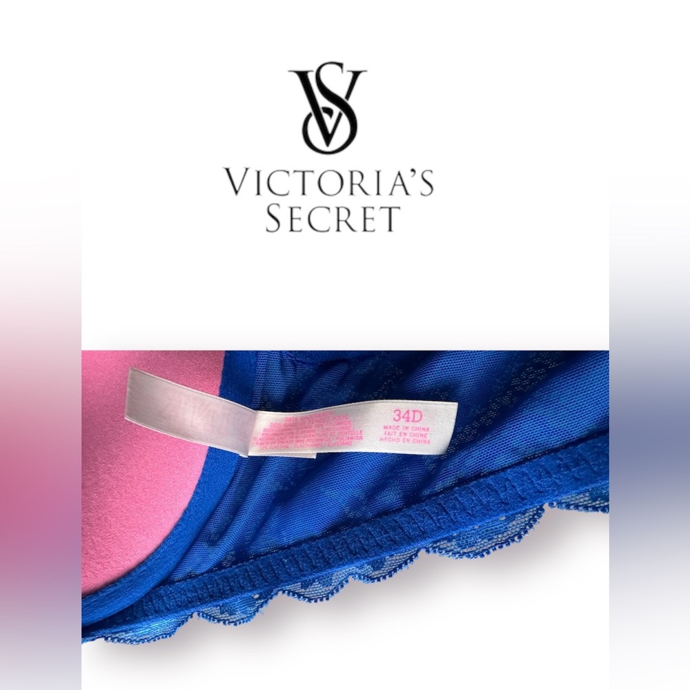 🛍️SALE🛍️PINK Victoria's Secret Royal Blue Lace Push-up Bra with Racerback Straps - Picture 8 of 9